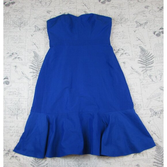 NEW Womens J. Crew Strapless Ruffle-hem cotton silk Dress in Faille Blue sz 6 P - Picture 4 of 8